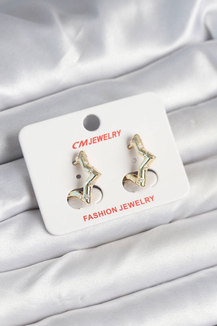 Brass Gold Color Star Model Women's Earrings - Brand: Ebijuteri - Women & Kids, Baby Clothes Wholesale - Globality Store