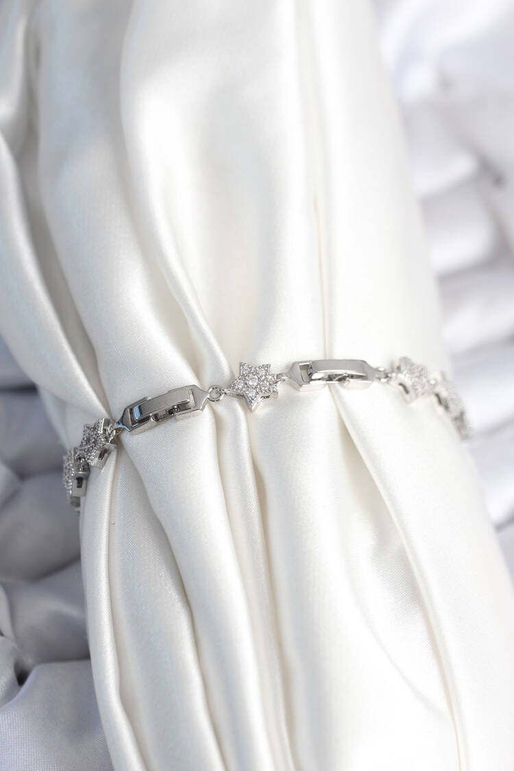 Brass Silver Color Star Pattern Women's Bracelet