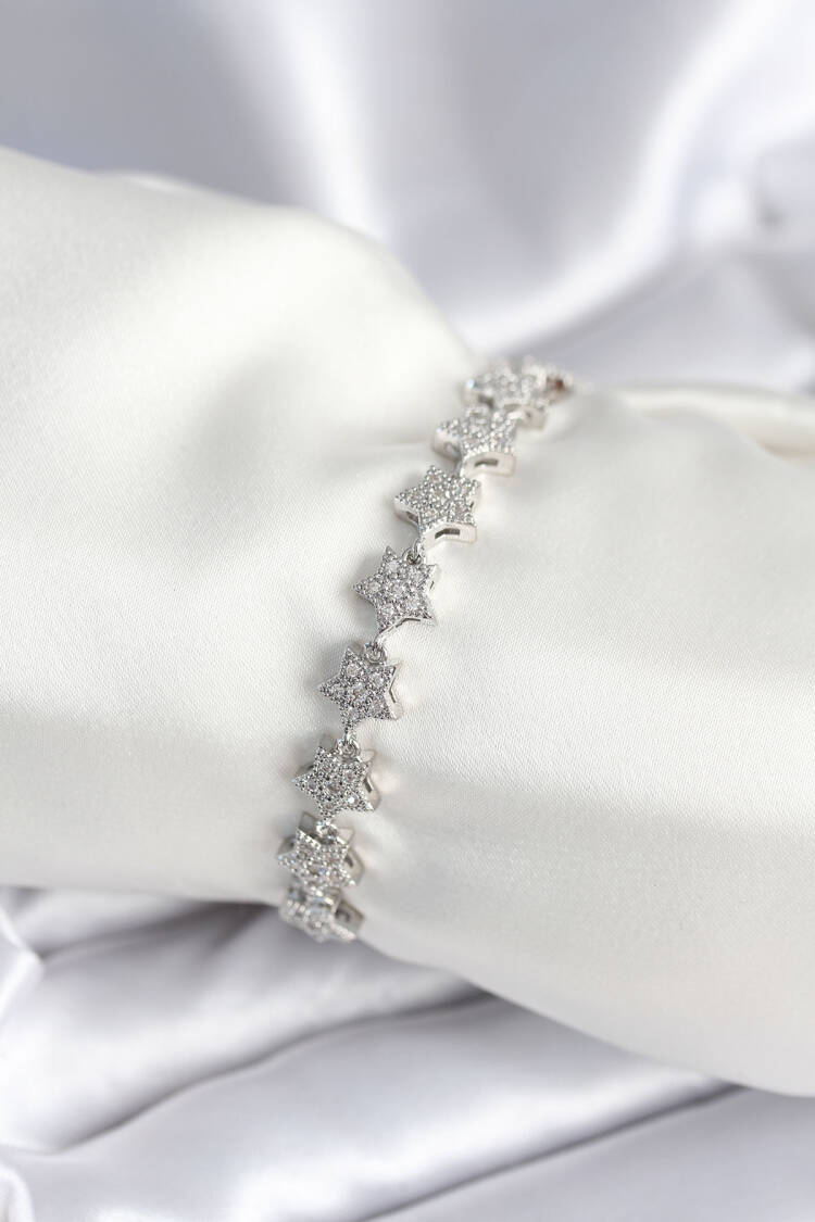Brass Silver Color Star Pattern Women's Bracelet - Brand: Ebijuteri - Women & Kids, Baby Clothes Wholesale - Globality Store