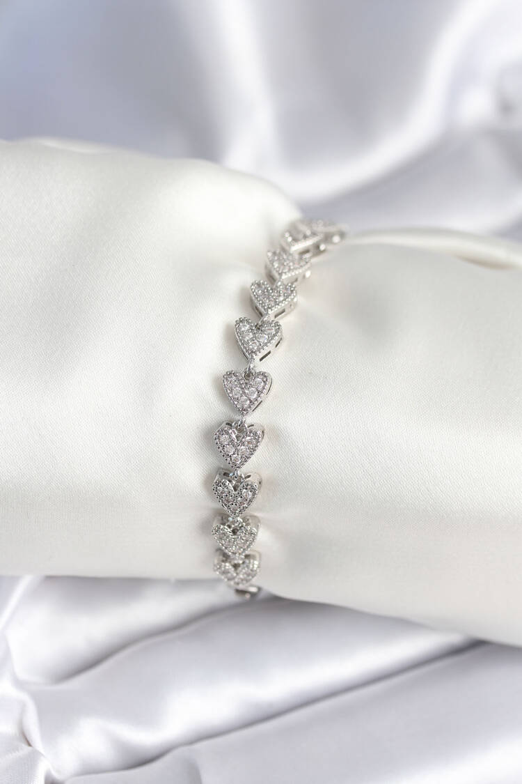 Brass Silver Color Heart Pattern Women's Bracelet - Brand: Ebijuteri - Women & Kids, Baby Clothes Wholesale - Globality Store