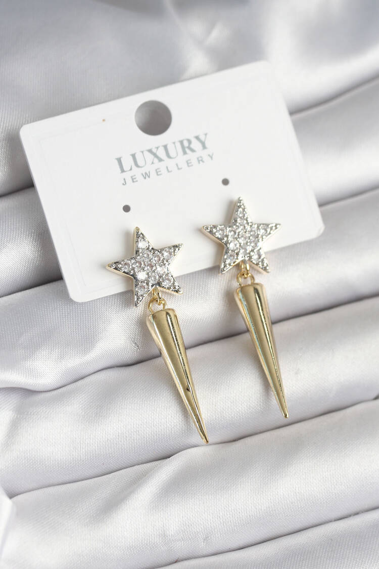 Brass Gold Color Zircon Stone Star Pattern Nail Women Earrings - Brand: Ebijuteri - Women & Kids, Baby Clothes Wholesale - Globality Store