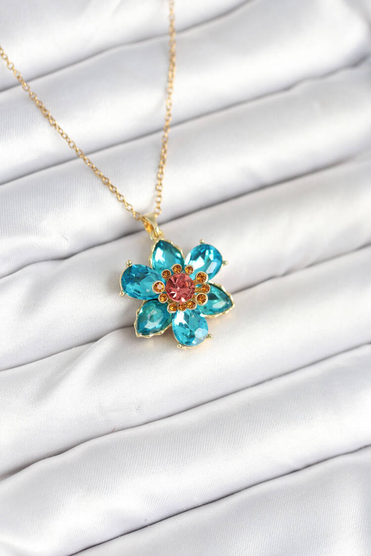 316l Steel Chain Blue Flower Model Women Necklace - Brand: Ebijuteri - Women & Kids, Baby Clothes Wholesale - Globality Store