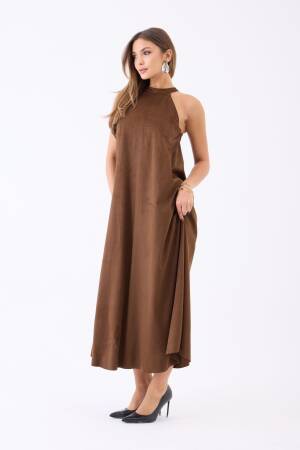 Brown A-Line Maxi Dress With High Neck & Cap Sleeves - Brand: Fame - Women & Kids, Baby Clothes Wholesale - Globality Store