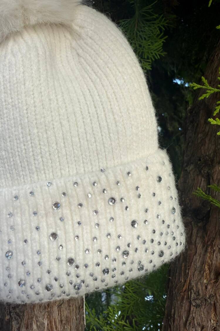 White Glam Casual Sequined Beret