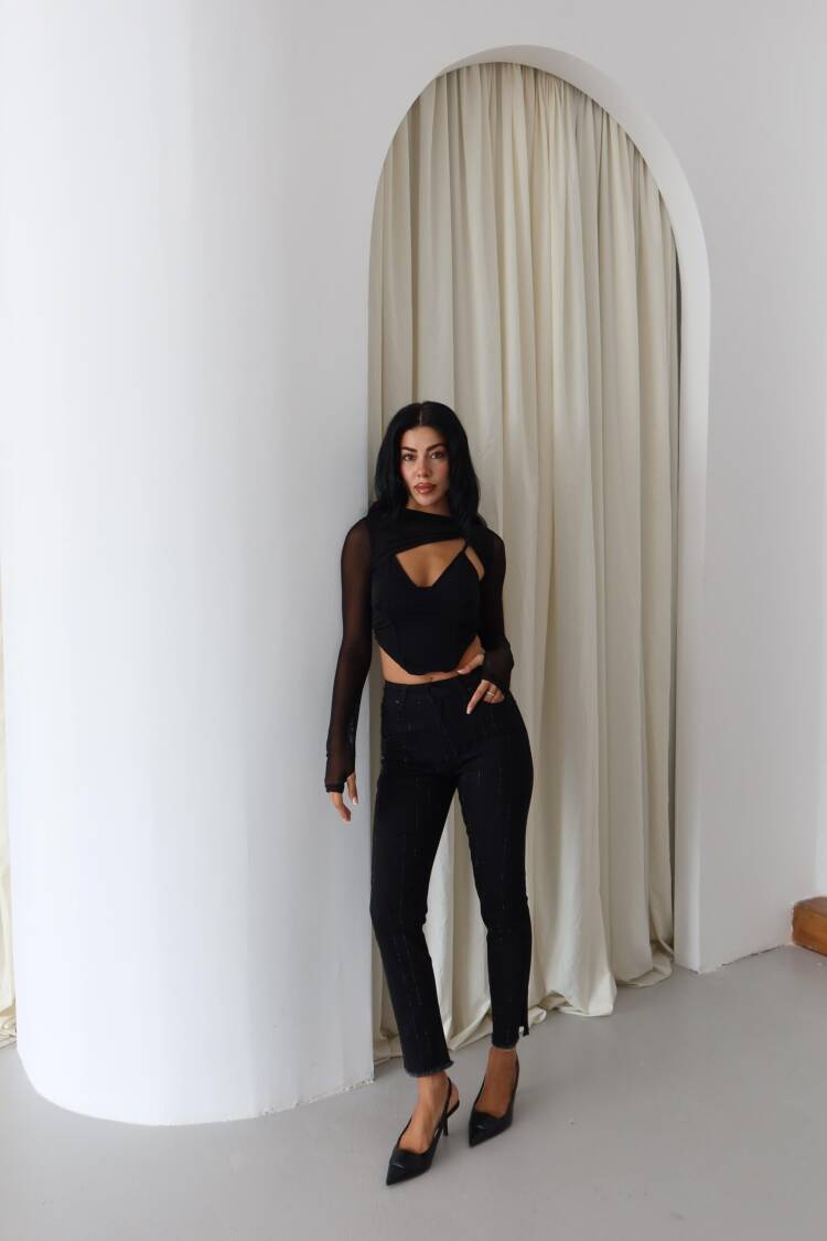 Striped Mom Jeans With Skinny Leg