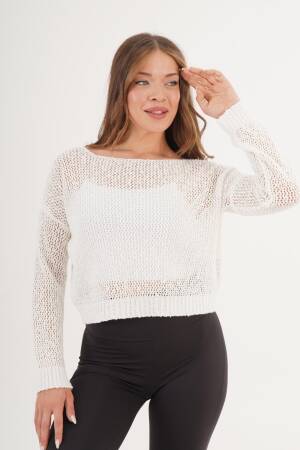 White Casual Crop Sweater With Boat Neck - Brand: Lustrin - Women & Kids, Baby Clothes Wholesale - Globality Store