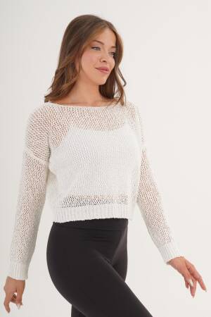 White Casual Crop Sweater With Boat Neck - Brand: Lustrin - Women & Kids, Baby Clothes Wholesale - Globality Store