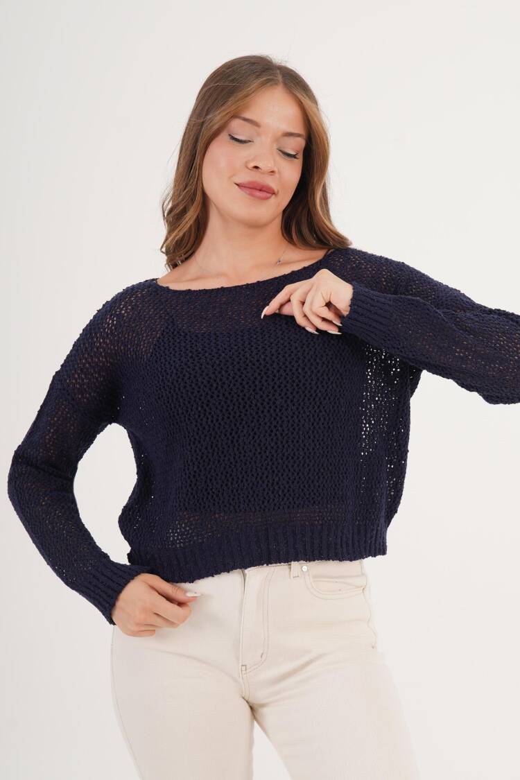 Sweater With Boat Neck And Crop Length