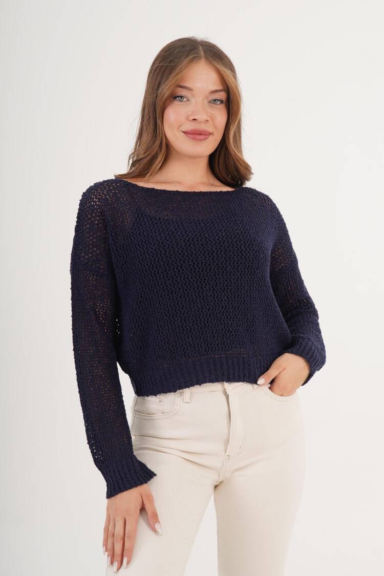 Sweater With Boat Neck And Crop Length