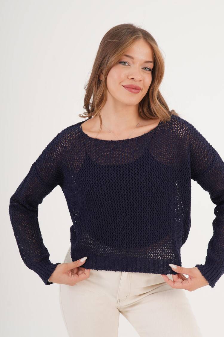 Sweater With Boat Neck And Crop Length