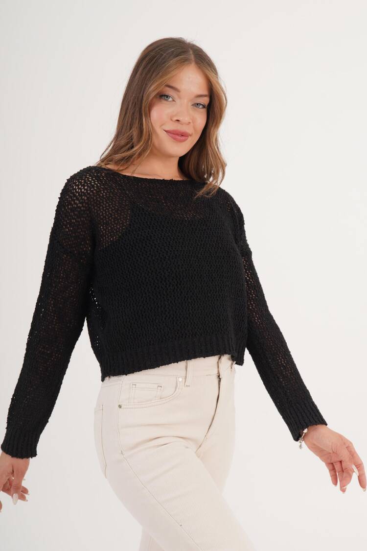 Mesh Wide Collar WholesaleKnitted Blouse - Brand: Lustrin - Women & Kids, Baby Clothes Wholesale - Globality Store