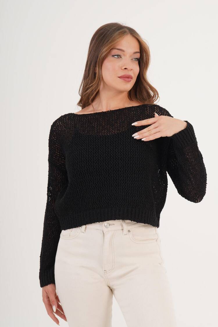 Mesh Wide Collar WholesaleKnitted Blouse