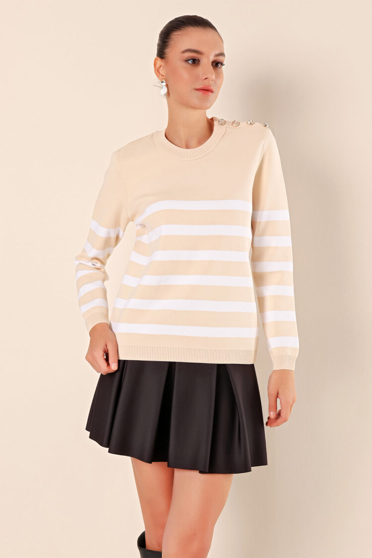 Button Detailed Striped Sweater - Brand: Bigdart - Women & Kids, Baby Clothes Wholesale - Globality Store