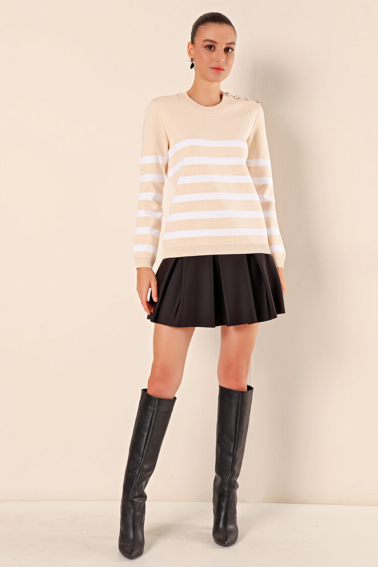 Button Detailed Striped Sweater