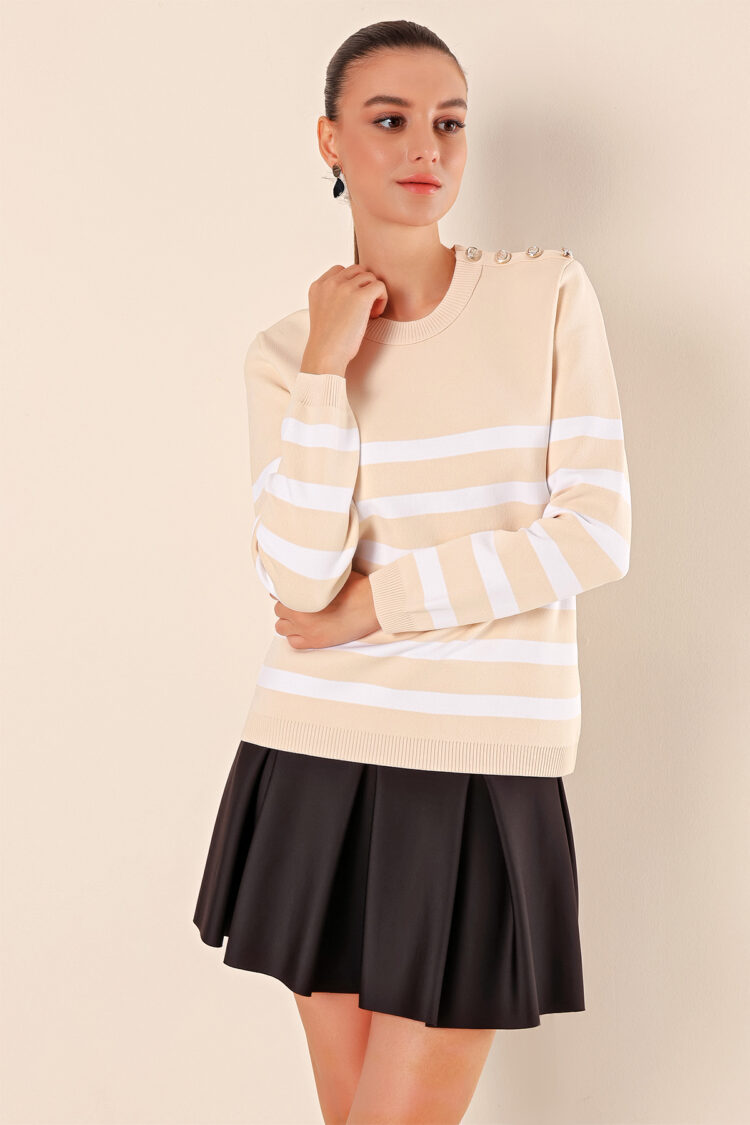 Button Detailed Striped Sweater