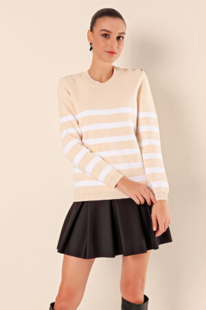 Button Detailed Striped Sweater - Brand: Bigdart - Women & Kids, Baby Clothes Wholesale - Globality Store