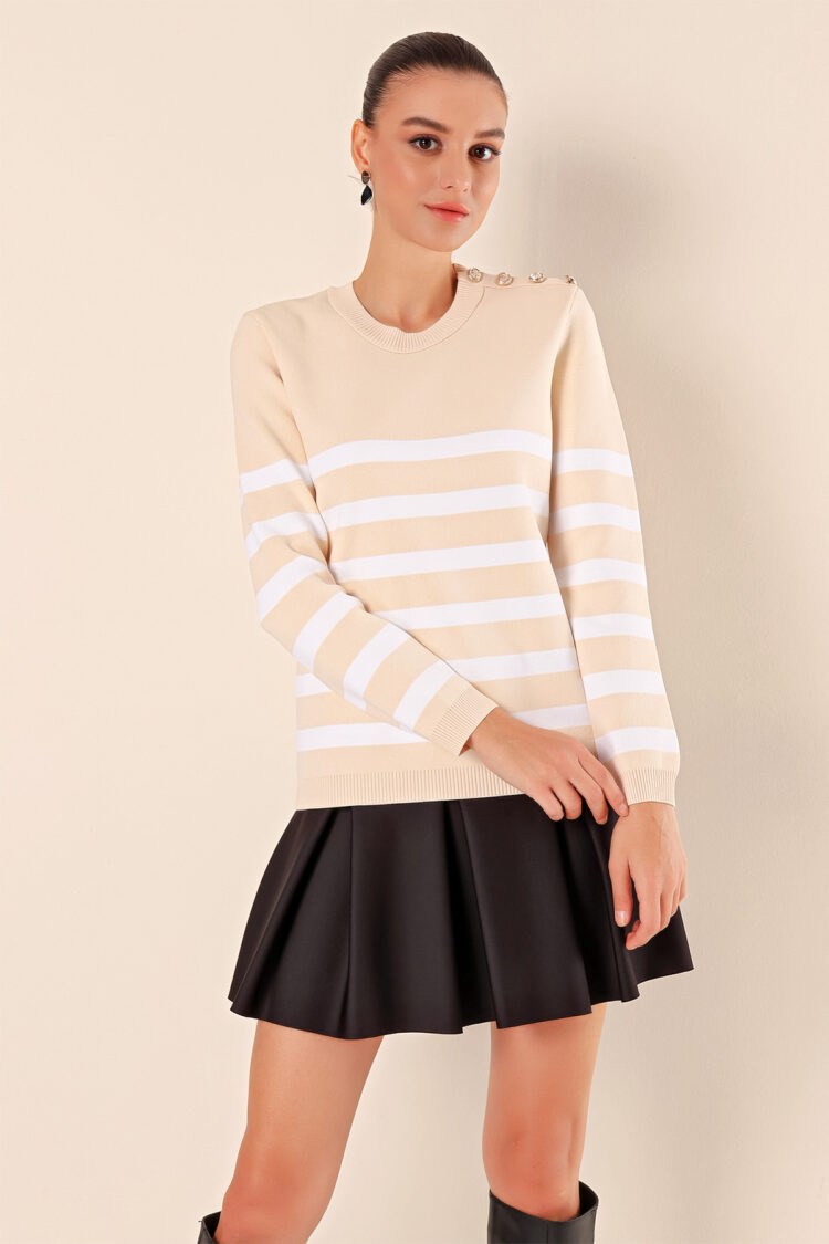Button Detailed Striped Sweater