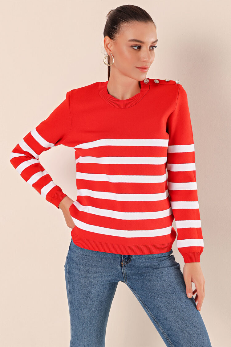 Button Detailed Striped Sweater - Brand: Bigdart - Women & Kids, Baby Clothes Wholesale - Globality Store