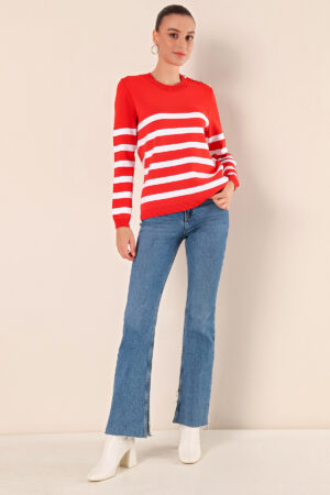 Button Detailed Striped Sweater - Brand: Bigdart - Women & Kids, Baby Clothes Wholesale - Globality Store