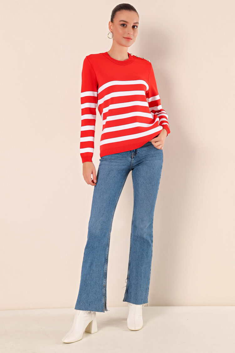 Button Detailed Striped Sweater
