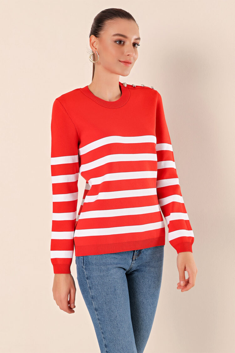 Button Detailed Striped Sweater