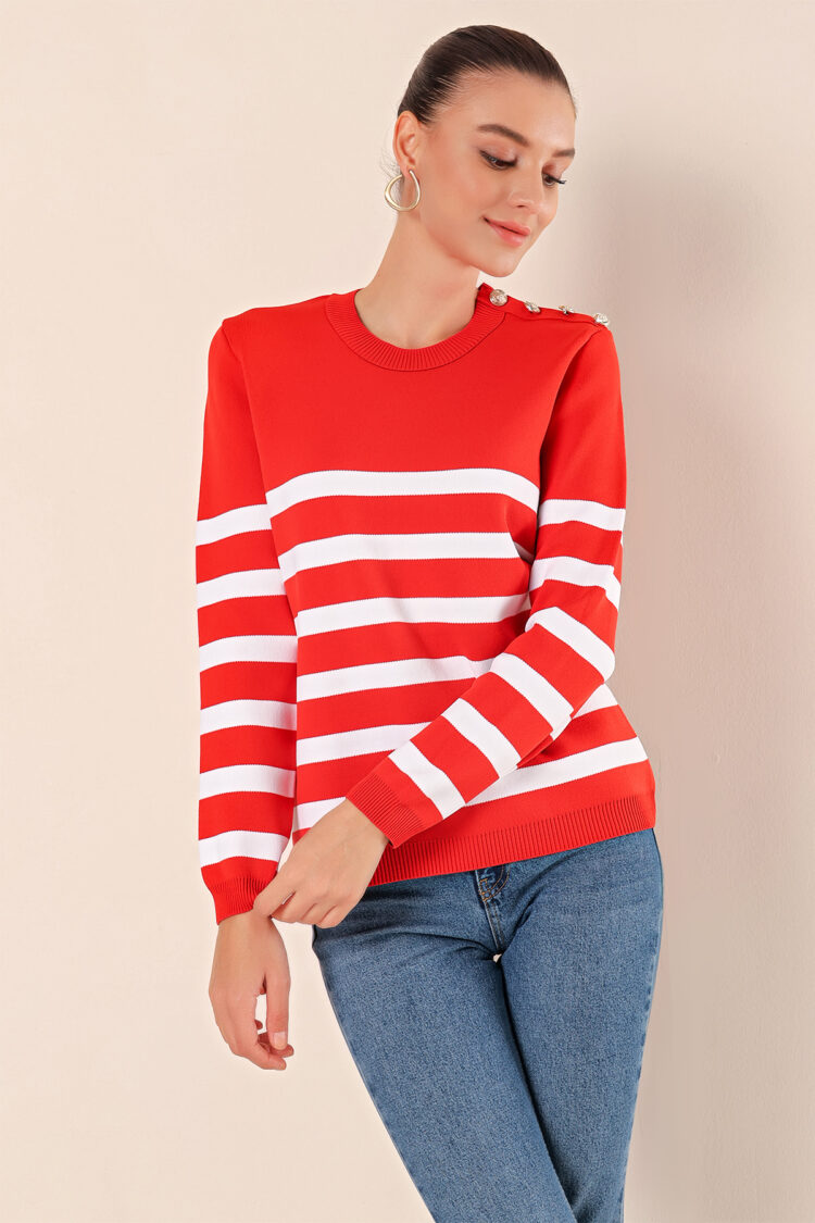 Button Detailed Striped Sweater