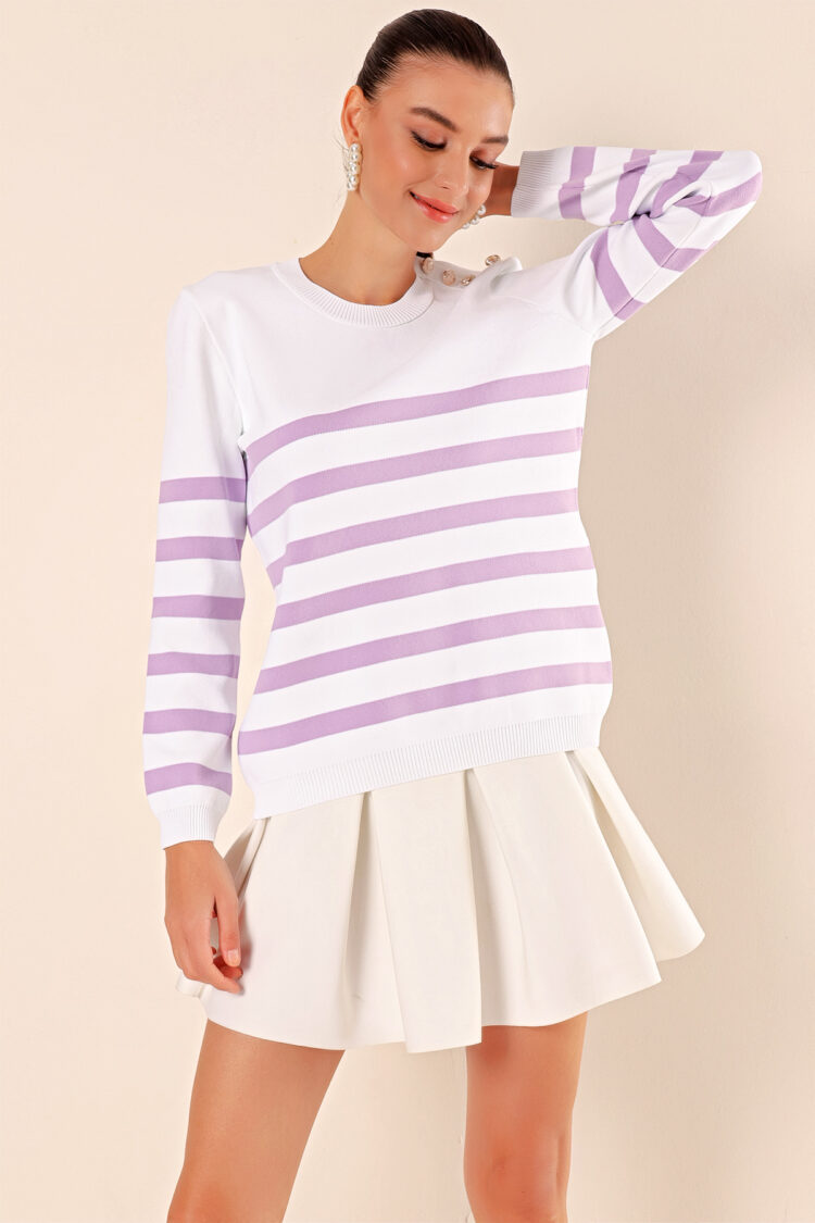 Button Detailed Striped Sweater - C. - Brand: Bigdart - Women & Kids, Baby Clothes Wholesale - Globality Store