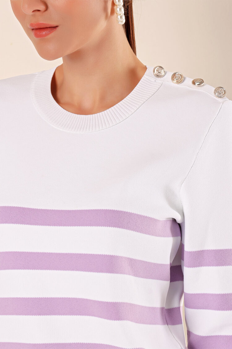 Button Detailed Striped Sweater - C.