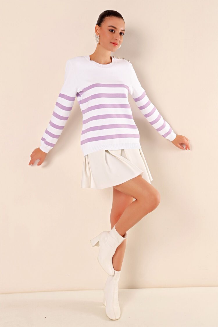 Button Detailed Striped Sweater - C.