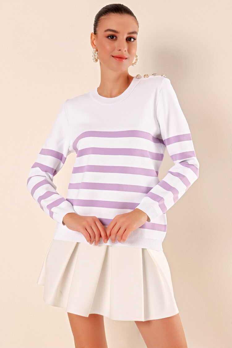 Button Detailed Striped Sweater - C.