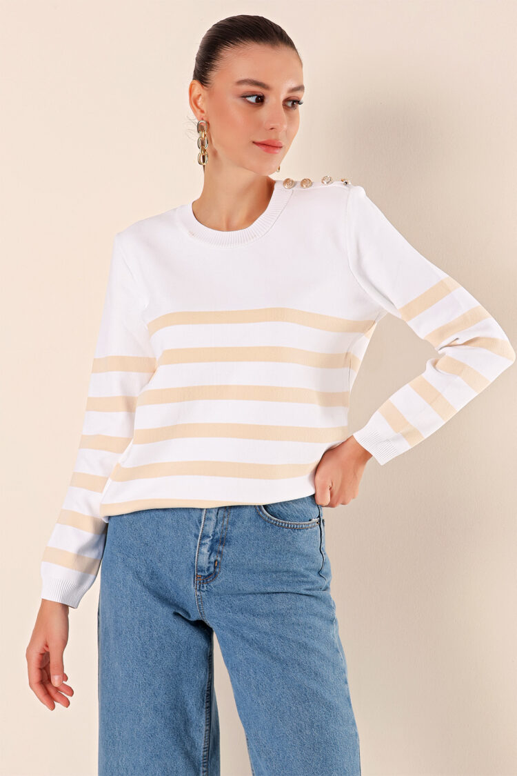 Button Detailed Striped Sweater - C. - Brand: Bigdart - Women & Kids, Baby Clothes Wholesale - Globality Store