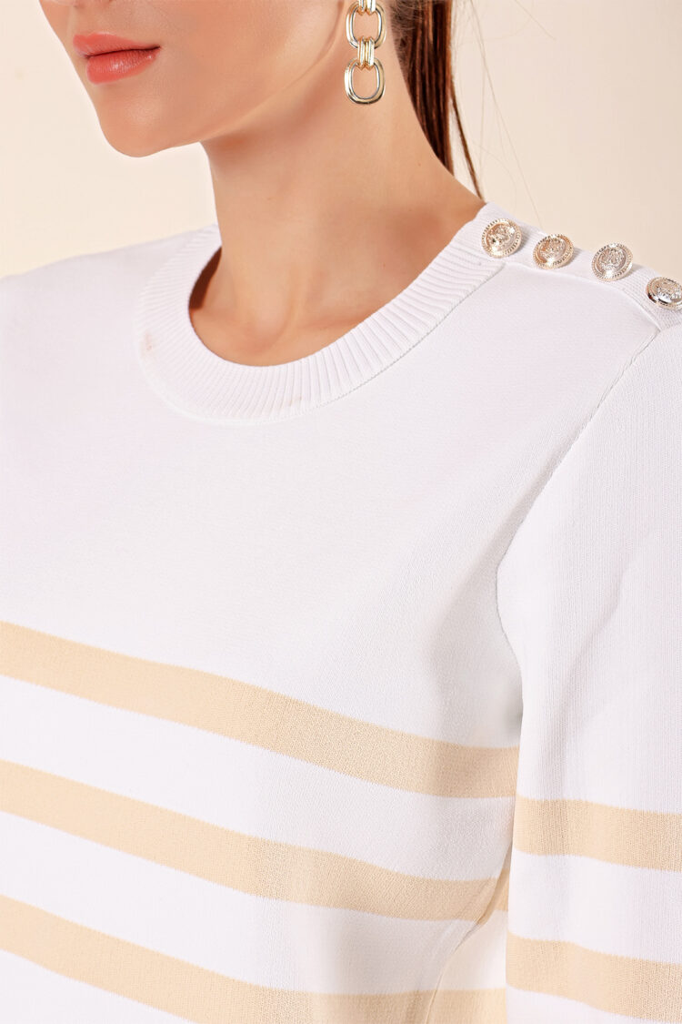 Button Detailed Striped Sweater - C.