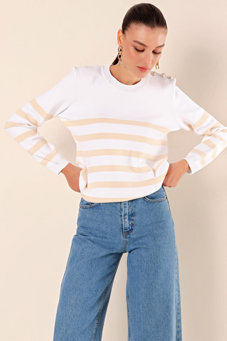 Button Detailed Striped Sweater - C.