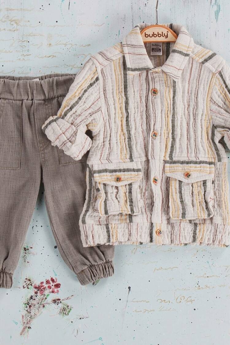 Baby Sets - Erkek Bebek 2 li Gömlek Pantolon Takım 6-24M 2035-281 - Brand: Bubbly - Women & Kids, Baby Clothes Wholesale - Globality Store