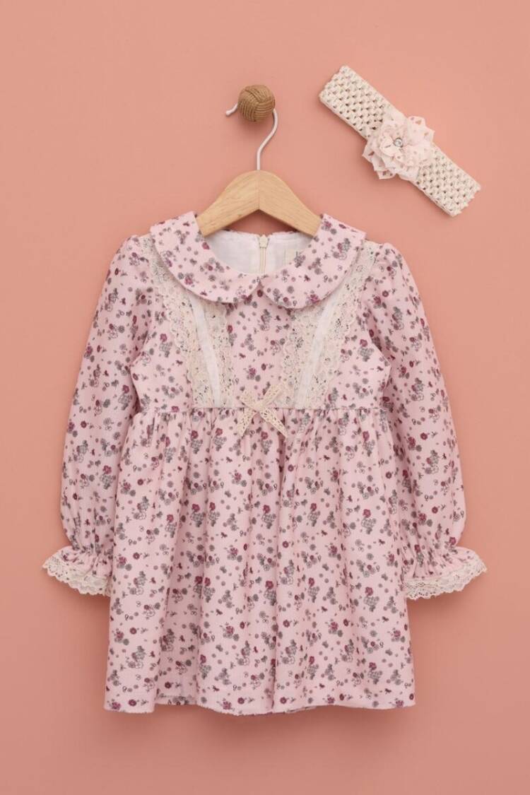 Baby Dress - Toptan Bandanalı Çiçek Desenli Kız Bebek Elbise 9-24M 1049-6545 - Brand: Lilax - Women & Kids, Baby Clothes Wholesale - Globality Store