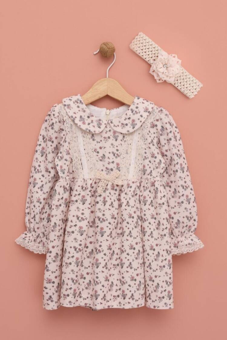 Baby Dress - Toptan Bandanalı Çiçek Desenli Kız Bebek Elbise 9-24M 1049-6545 - Brand: Lilax - Women & Kids, Baby Clothes Wholesale - Globality Store