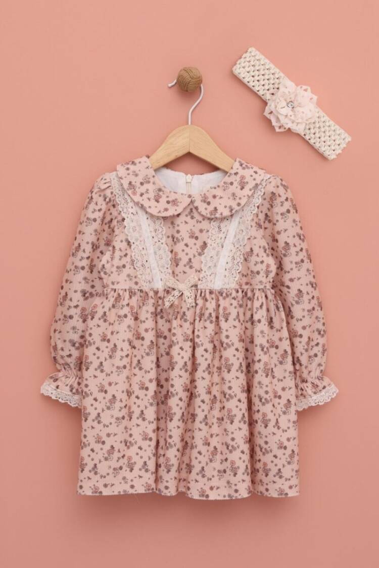 Baby Dress - Toptan Bandanalı Çiçek Desenli Kız Bebek Elbise 9-24M 1049-6545 - Brand: Lilax - Women & Kids, Baby Clothes Wholesale - Globality Store