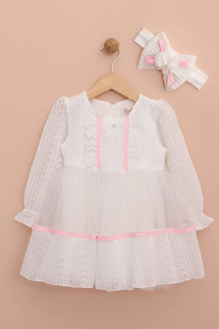 Baby Dress - Toptan Bandanalı Kız Bebek Elbise 6-18M 1049-6443 - Brand: Lilax - Women & Kids, Baby Clothes Wholesale - Globality Store