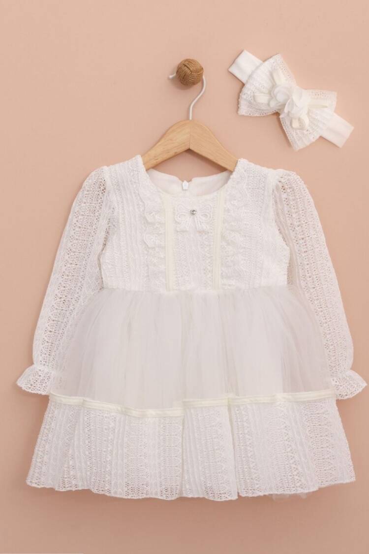 Baby Dress - Toptan Bandanalı Kız Bebek Elbise 6-18M 1049-6443 - Brand: Lilax - Women & Kids, Baby Clothes Wholesale - Globality Store