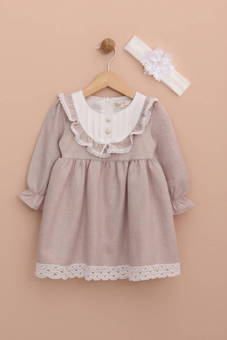 Baby Dress - Toptan Bandanalı Kız Bebek Elbise 6-18M 1049-6537 - Brand: Lilax - Women & Kids, Baby Clothes Wholesale - Globality Store