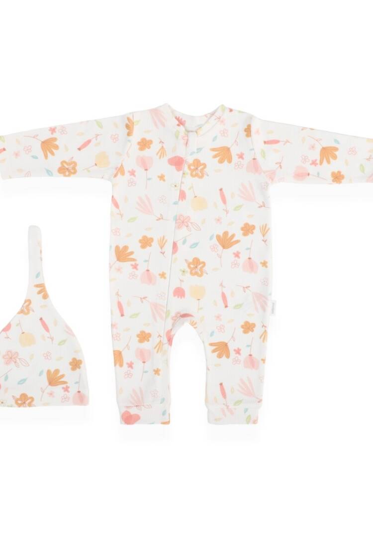 Baby Rompers and Overalls - Toptan Bebek 2'li Çiçek Desenli Tulum ve Şapka Takım 0-9M 2020-70321 - Brand: Bebitof - Women & Kids, Baby Clothes Wholesale - Globality Store