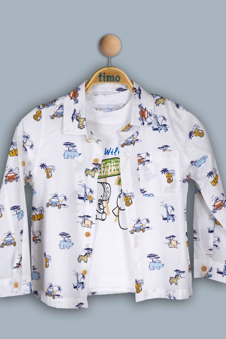 Boys' Sets - Toptan Bebek 2'li Hayvanlı Gömlek Takım 6-24M 1018-TE4DT042242411 - Brand: Timo - Women & Kids, Baby Clothes Wholesale - Globality Store