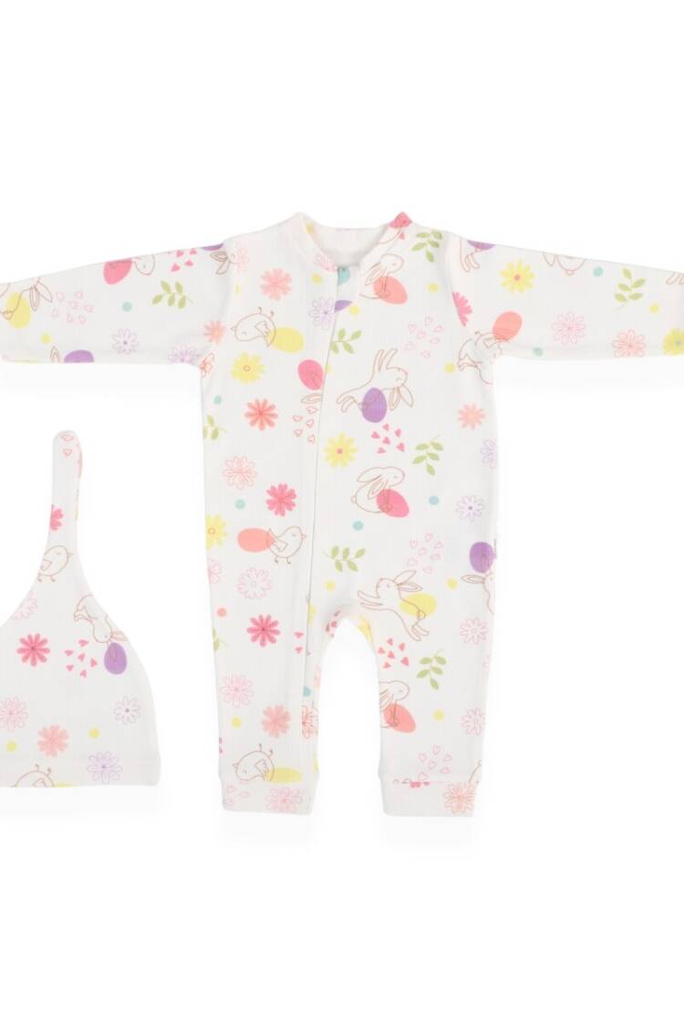 Baby Rompers and Overalls - Toptan Bebek 2'li Tavşan Desenli Tulum ve Şapka Takım 0-9M 2020-70320 - Brand: Bebitof - Women & Kids, Baby Clothes Wholesale - Globality Store