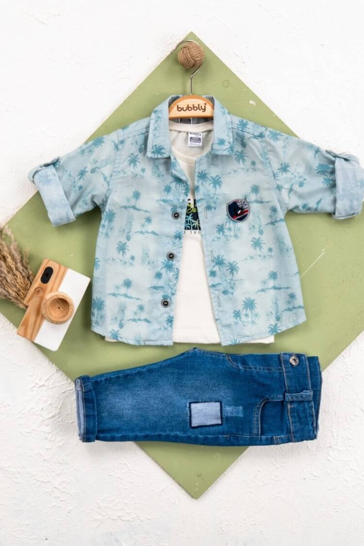 Baby Sets - Toptan Bebek 3' lü Gömlek Pantolon Takım 6-24M 2035-447 - Brand: Bubbly - Women & Kids, Baby Clothes Wholesale - Globality Store