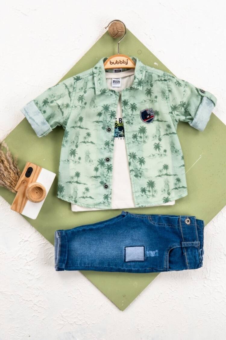 Baby Sets - Toptan Bebek 3' lü Gömlek Pantolon Takım 6-24M 2035-447 - Brand: Bubbly - Women & Kids, Baby Clothes Wholesale - Globality Store