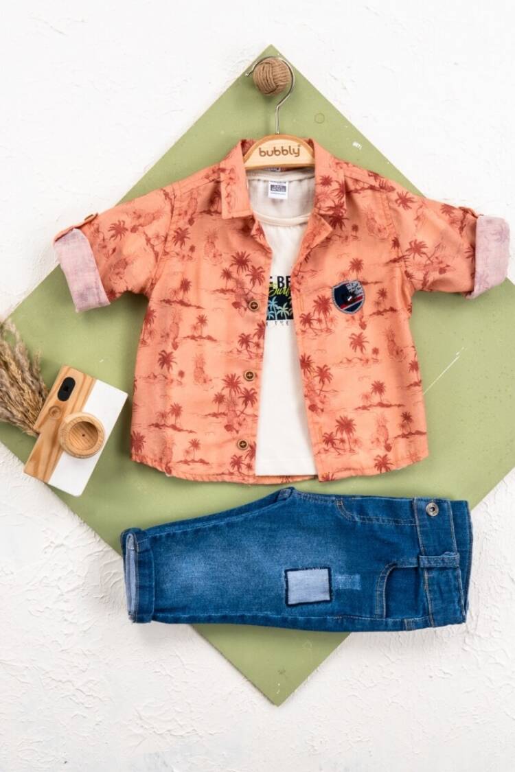 Baby Sets - Toptan Bebek 3' lü Gömlek Pantolon Takım 6-24M 2035-447 - Brand: Bubbly - Women & Kids, Baby Clothes Wholesale - Globality Store
