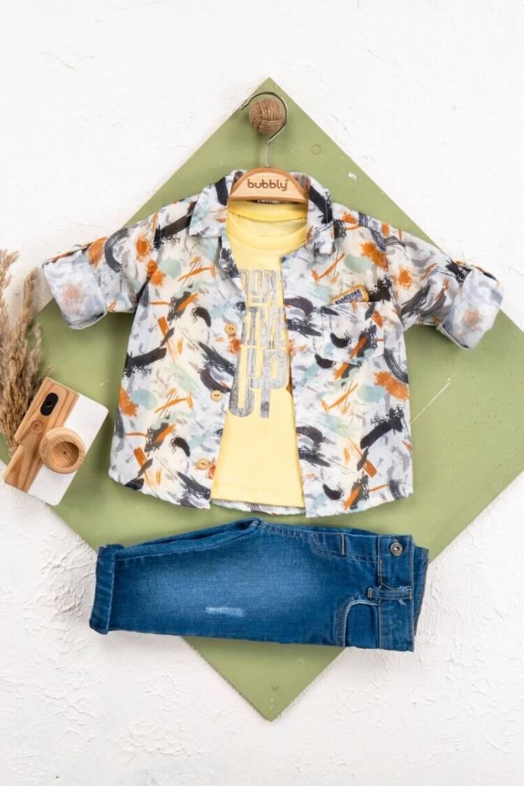 Baby Sets - Toptan Bebek 3' lü Gömlek Pantolon Takım 6-24M 2035-449 - Brand: Bubbly - Women & Kids, Baby Clothes Wholesale - Globality Store