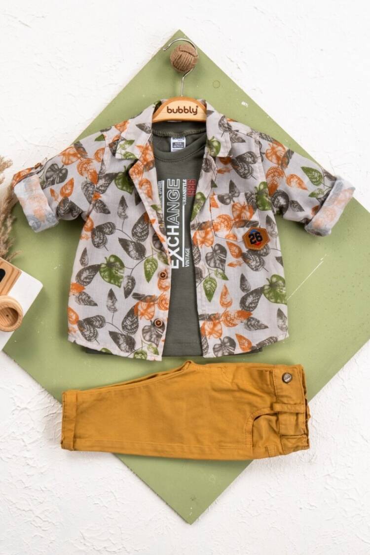 Baby Sets - Toptan Bebek 3' lü Gömlek Pantolon Takım 6-24M 2035-450 - Brand: Bubbly - Women & Kids, Baby Clothes Wholesale - Globality Store