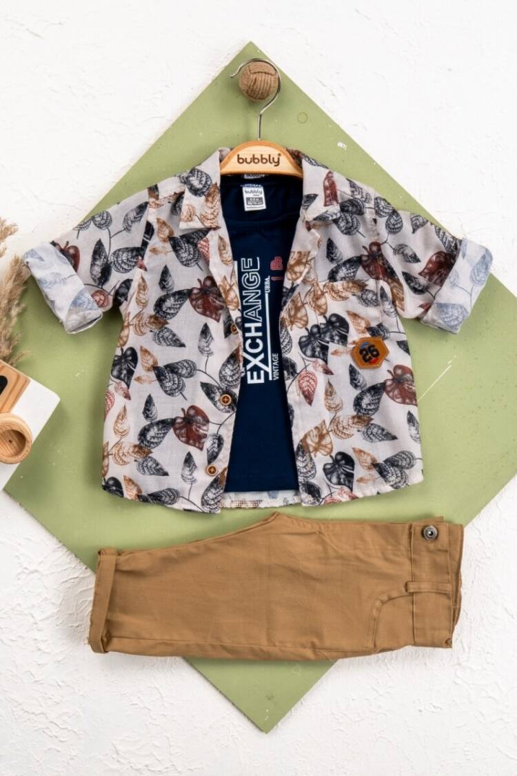 Baby Sets - Toptan Bebek 3' lü Gömlek Pantolon Takım 6-24M 2035-450 - Brand: Bubbly - Women & Kids, Baby Clothes Wholesale - Globality Store