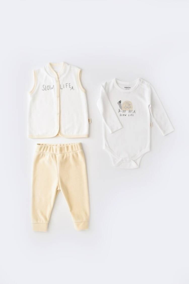 Baby Sets - Toptan Bebek 3'lü Kadife Yelek Takım Baby Cosy 2022-CSYK6023 - Brand: BabyCosy - Women & Kids, Baby Clothes Wholesale - Globality Store